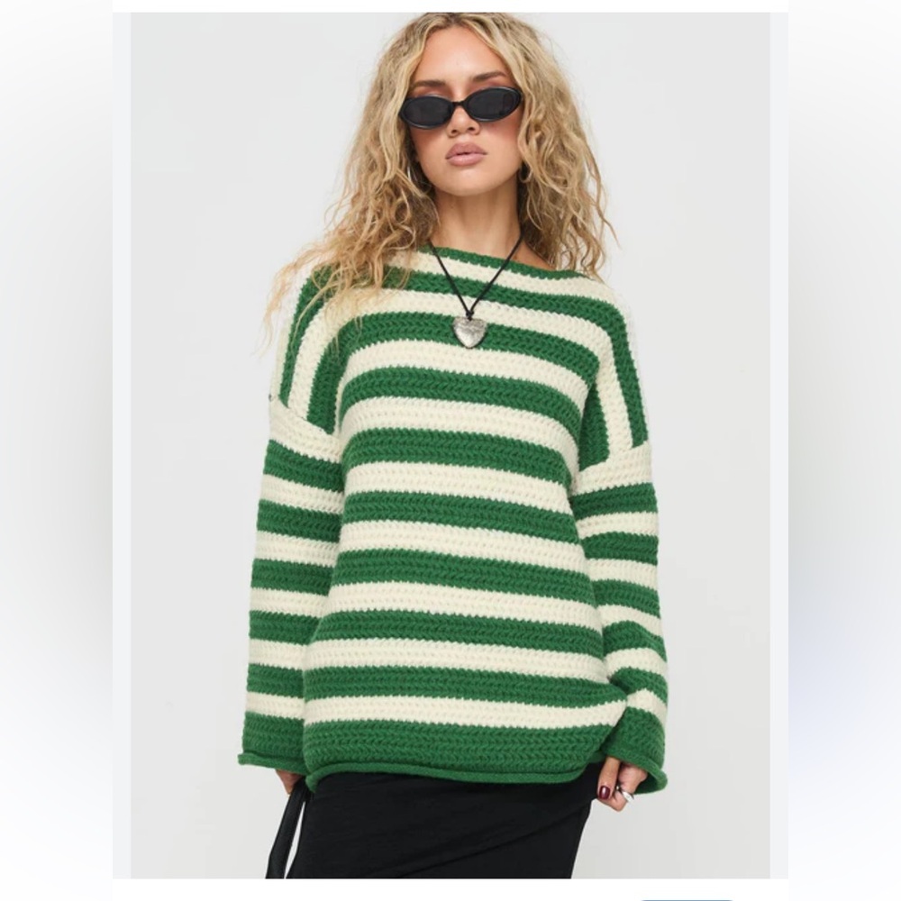 Princess Polly Green and Cream Striped Sweater